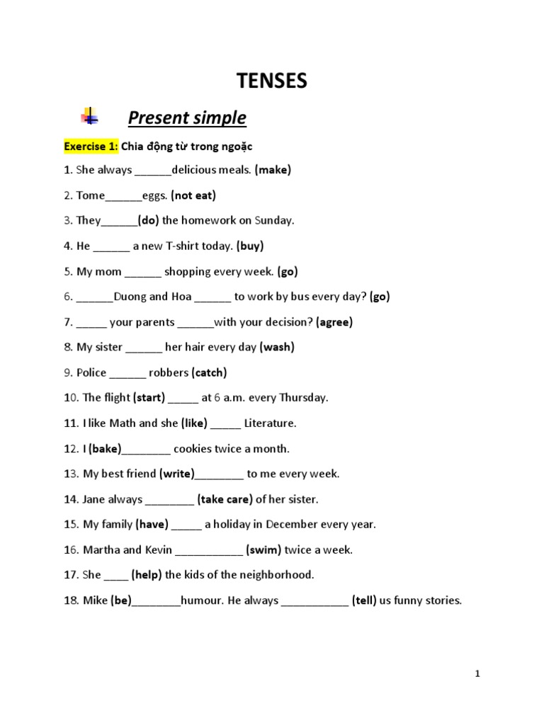 Present Tenses Practice Exercises | PDF | Language Arts & Discipline