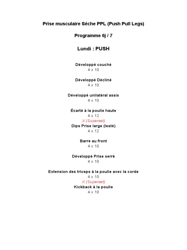 Programme PPL Sèche 6j/7 | PDF | Musculation | Loisirs