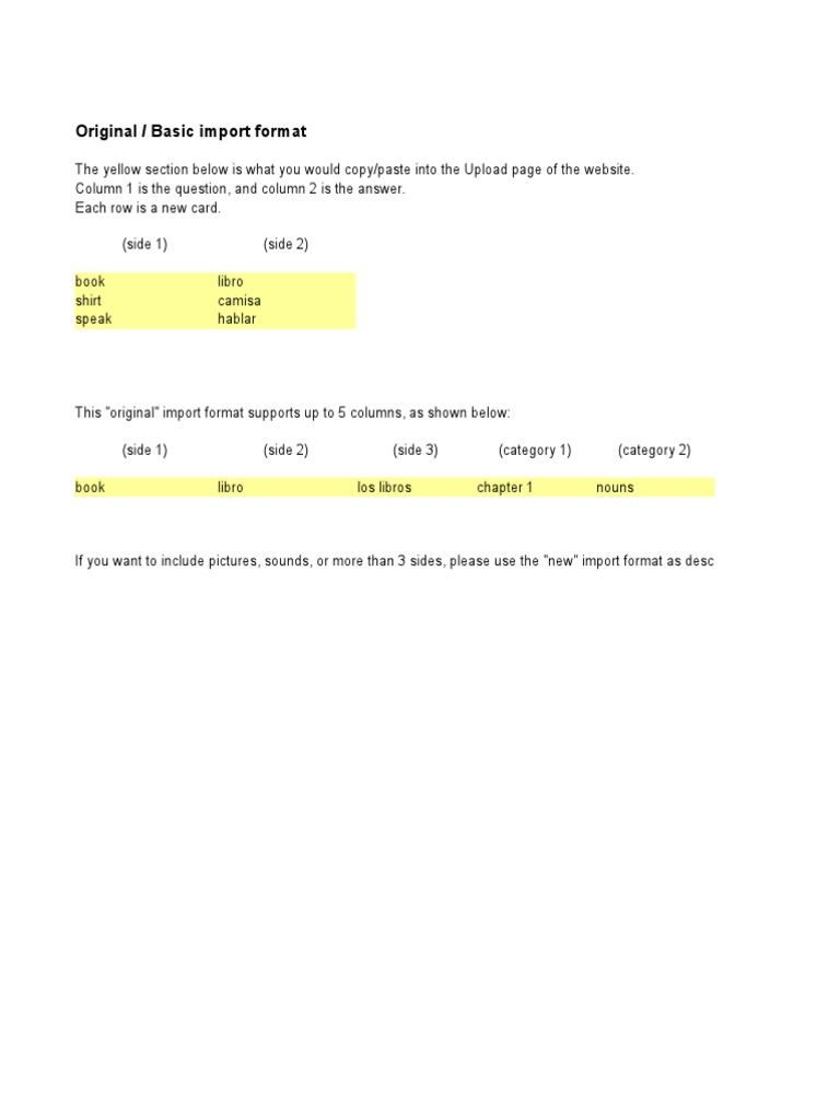 Flashcards Deluxe Import Format PDF Microsoft Excel Computer