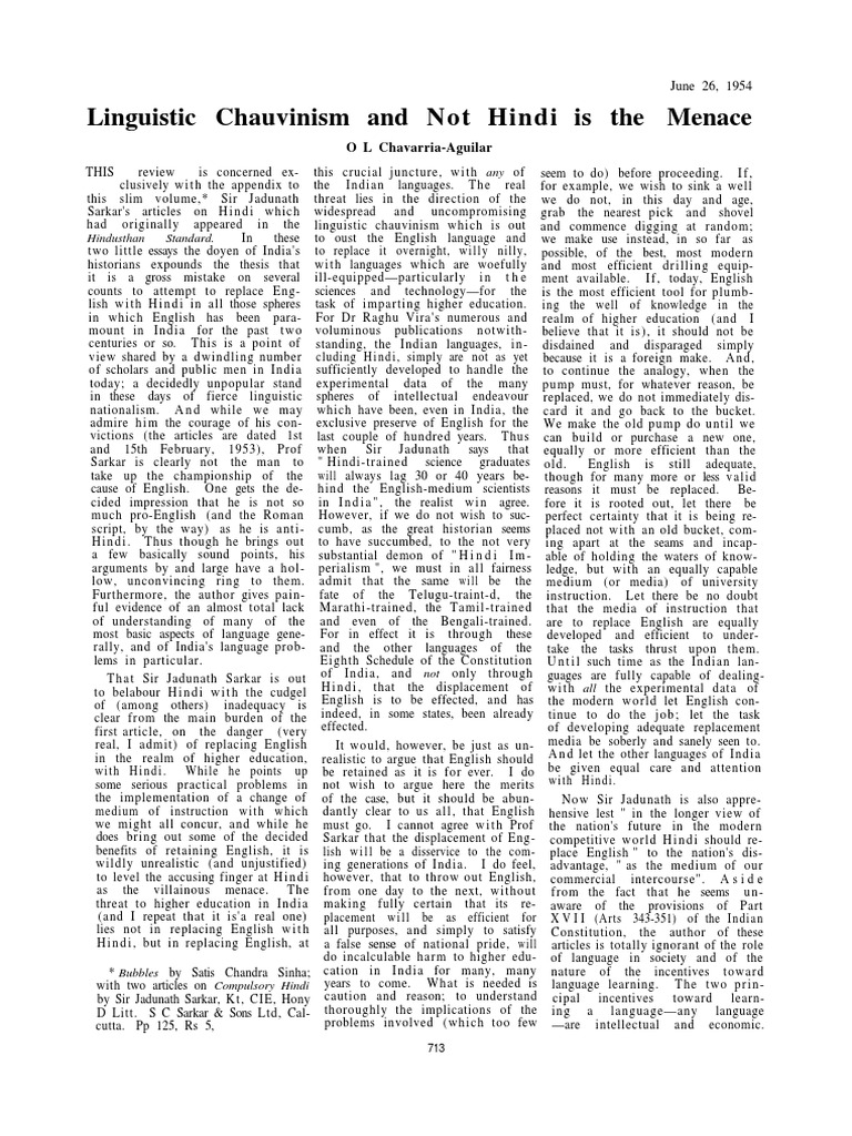 Linguistic Chauvinism and Not Hindi Is The Menace | PDF | English