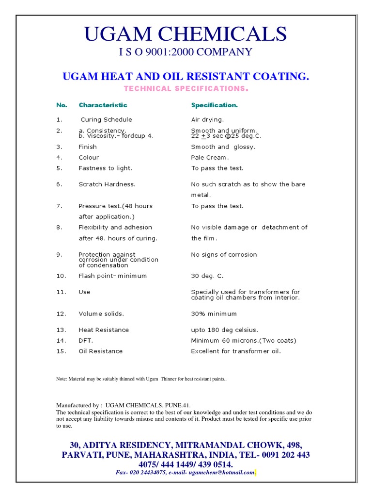 Ugam Oil and Heat Resistant Coating | PDF | Paint | Corrosion