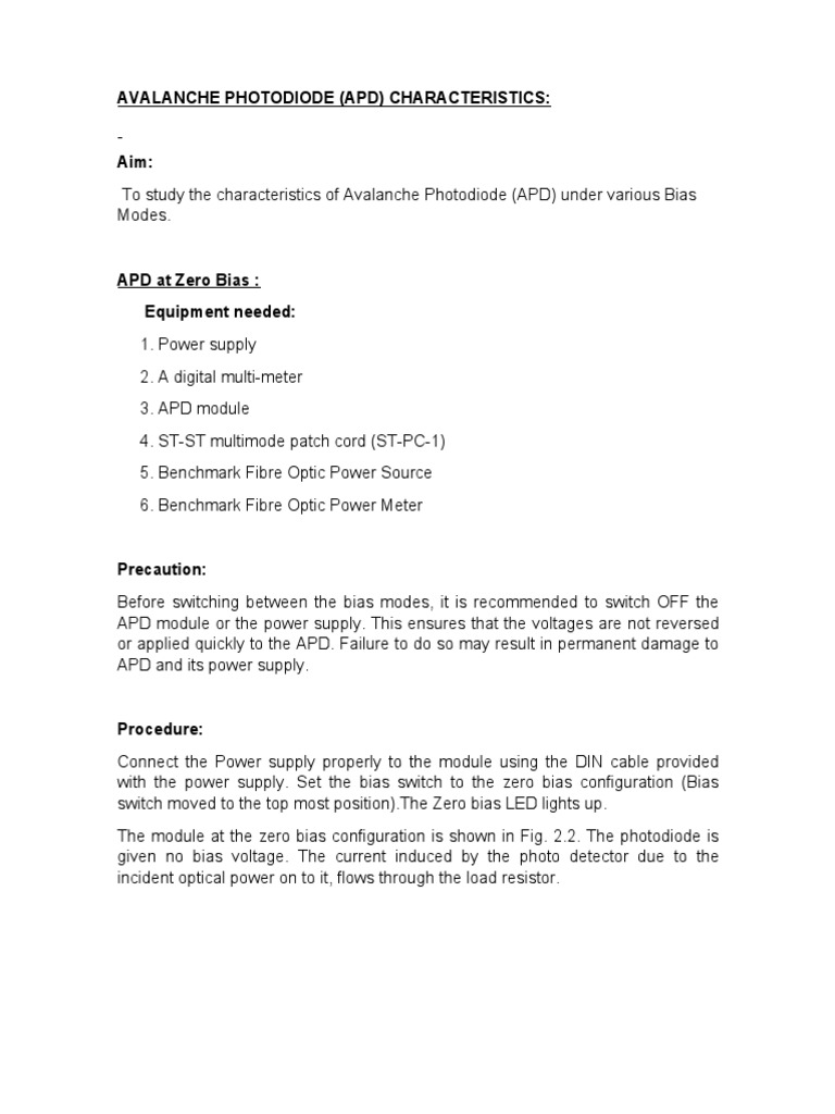 APD Characteristics and Bias Modes Study | PDF | Power Supply | Equipment
