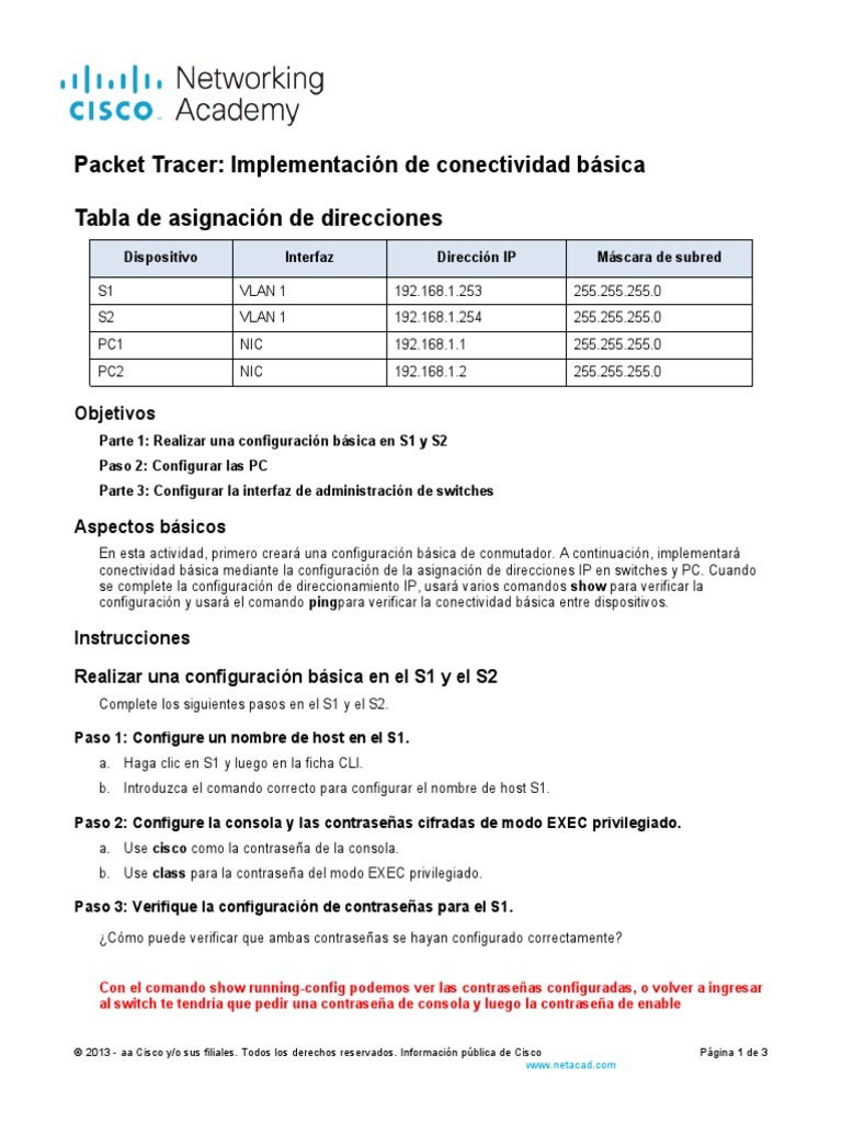 2.7.6 Packet Tracer - Implement Basic Connectivity | PDF | Dirección IP ...