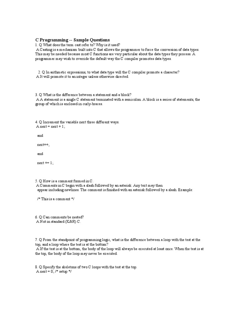 C Programming - Sample Questions | PDF | C (Programming Language ...