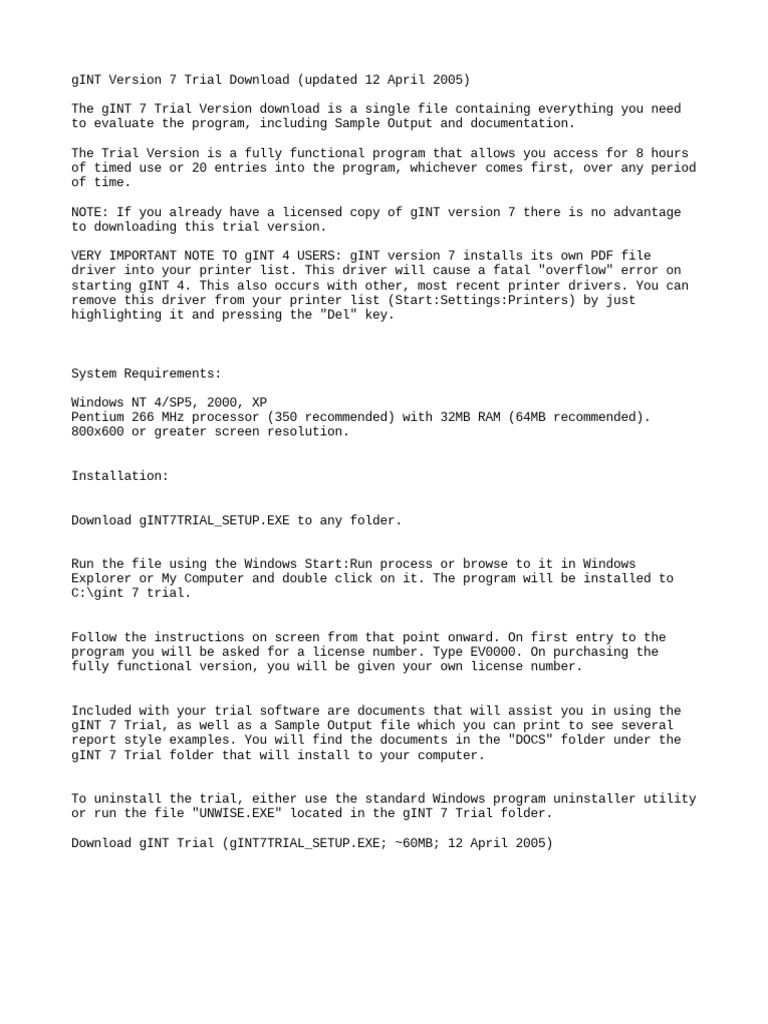 gINT 7 Trial Version Download Guide | PDF