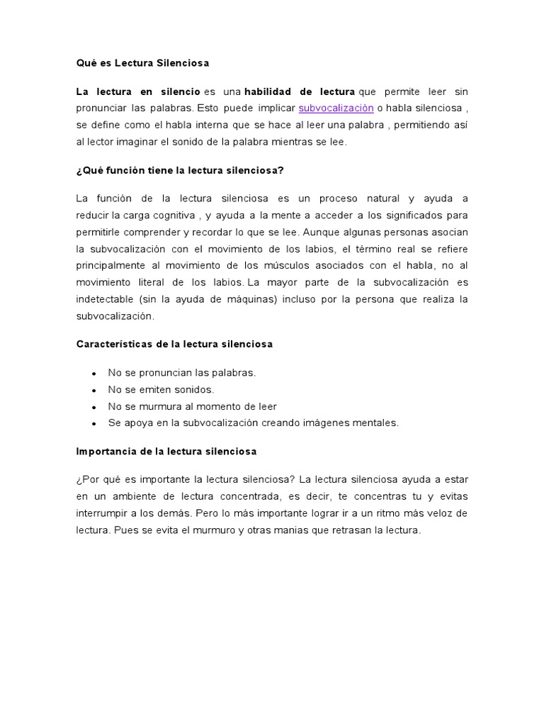 Definición y características de lectura silenciosa | PDF | Ciencia ...