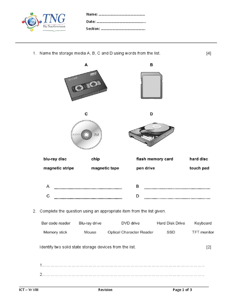 Worksheet 1 | PDF | Computer Data Storage | Solid State Drive