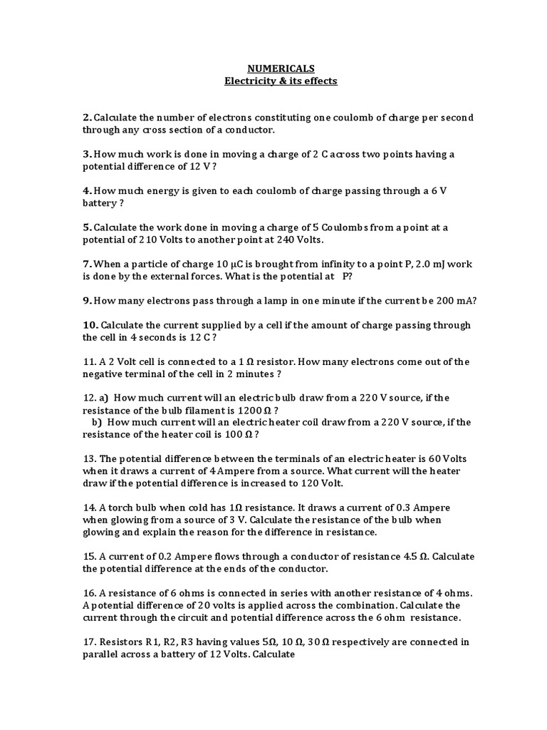 CLASS X ELECTRICITY NUMERICALS PDF visual data 6