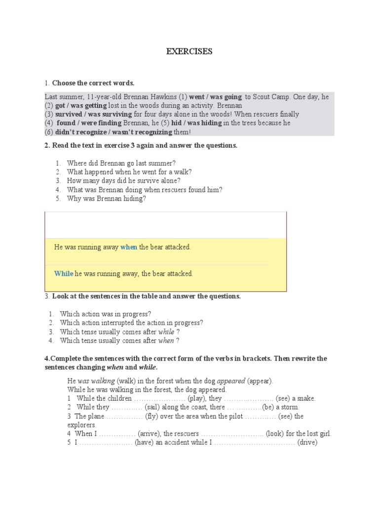 SIMPLE PAST VS PAST CONTINUOUS EXERCISES PDF WITH ANSWERS CLASS visual data 5
