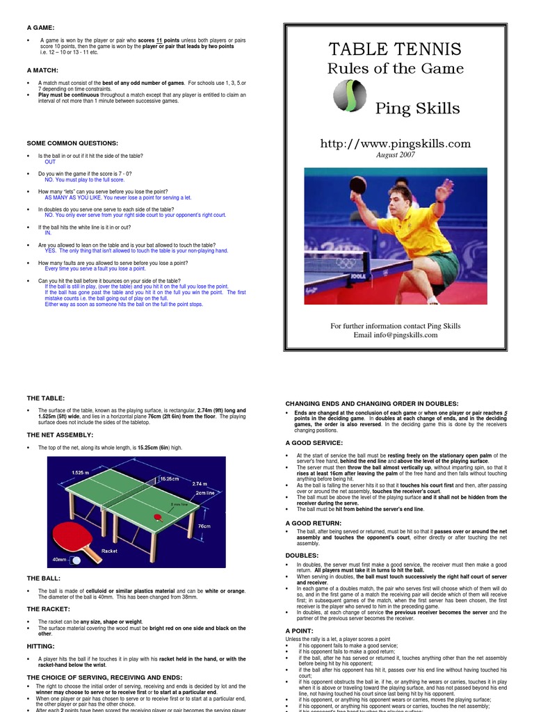 Ping Skills Table Tennis Rules PDF