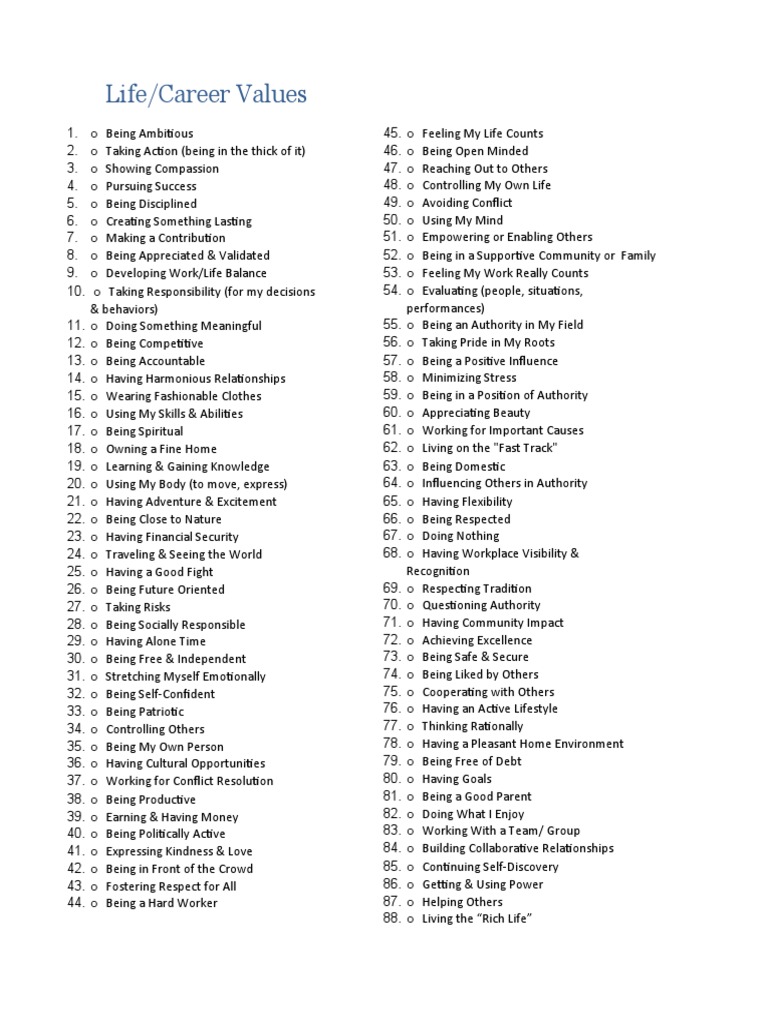 Life Career Values 2019 PDF Psychology Psychological Concepts