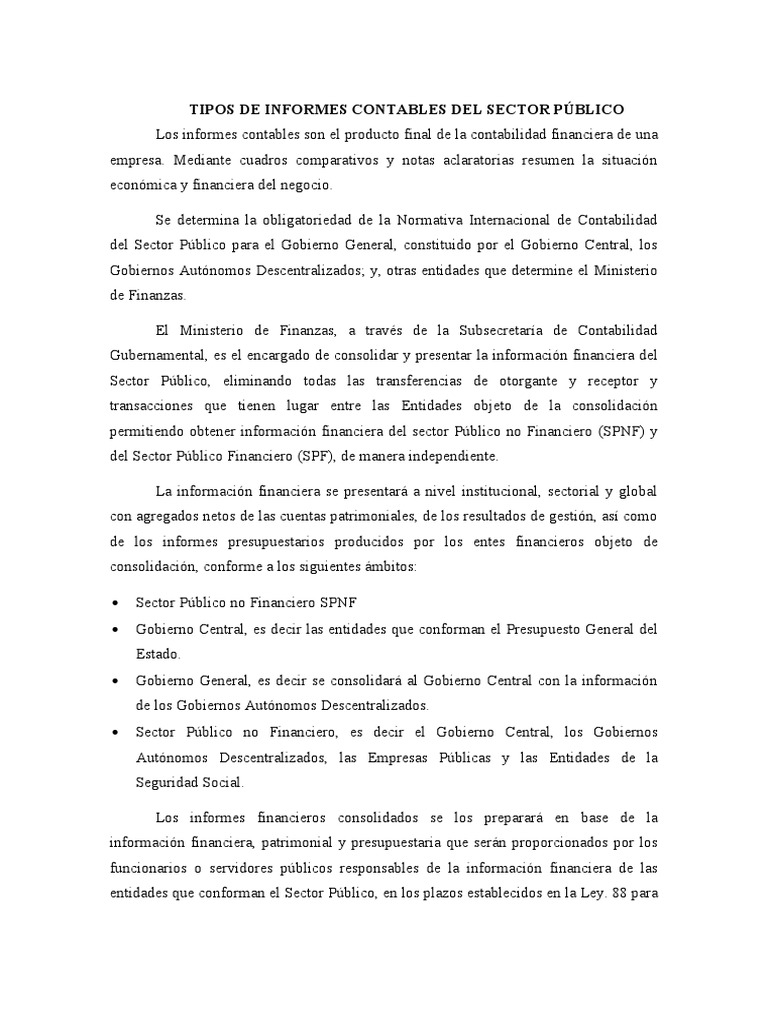Tipos de Informes Contables Del Sector Público T | PDF | Contabilidad ...