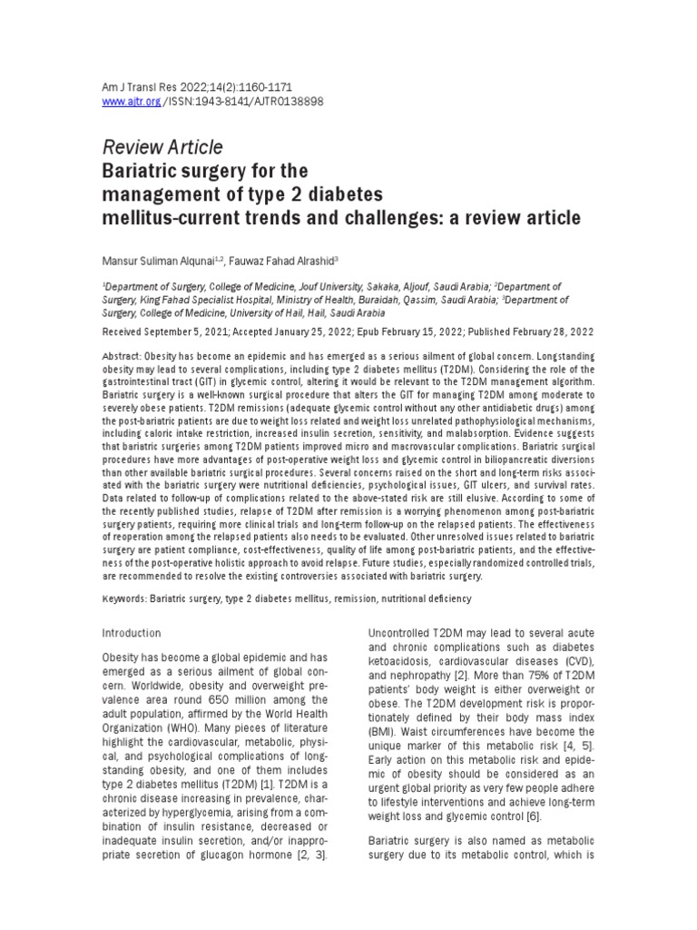 Bariatric Surgery for Type 2 Diabetes Management | PDF | Bariatric ...