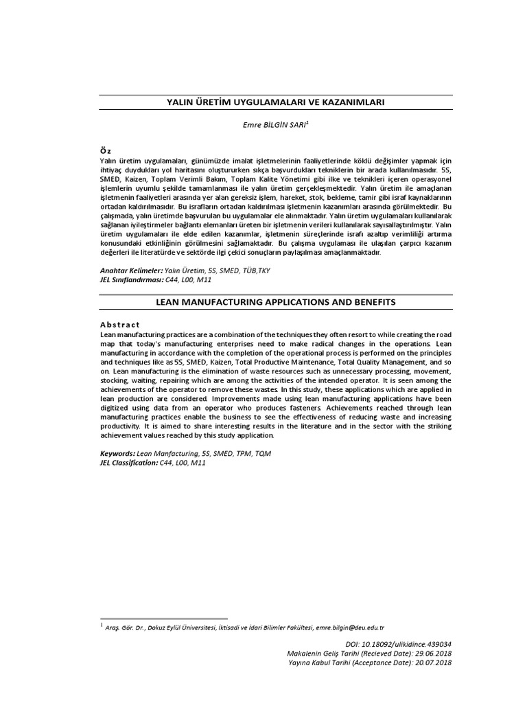 Yalin Üreti̇m Uygulamalari Ve Kazanimlari | PDF