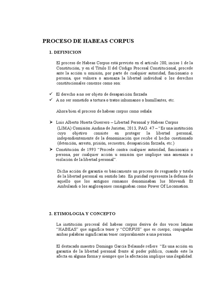 Proceso de Habeas Corpus: Tipos y Características | PDF | Habeas corpus ...
