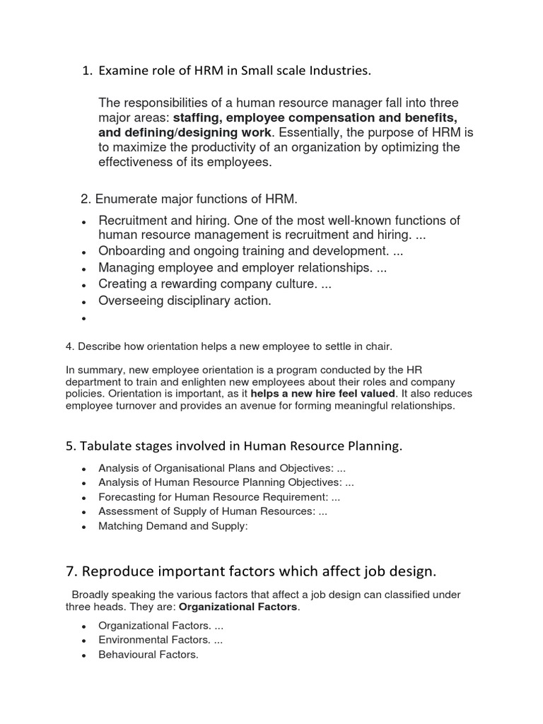 Examine Role Of HRM In Small Scale Industries And Defining designing