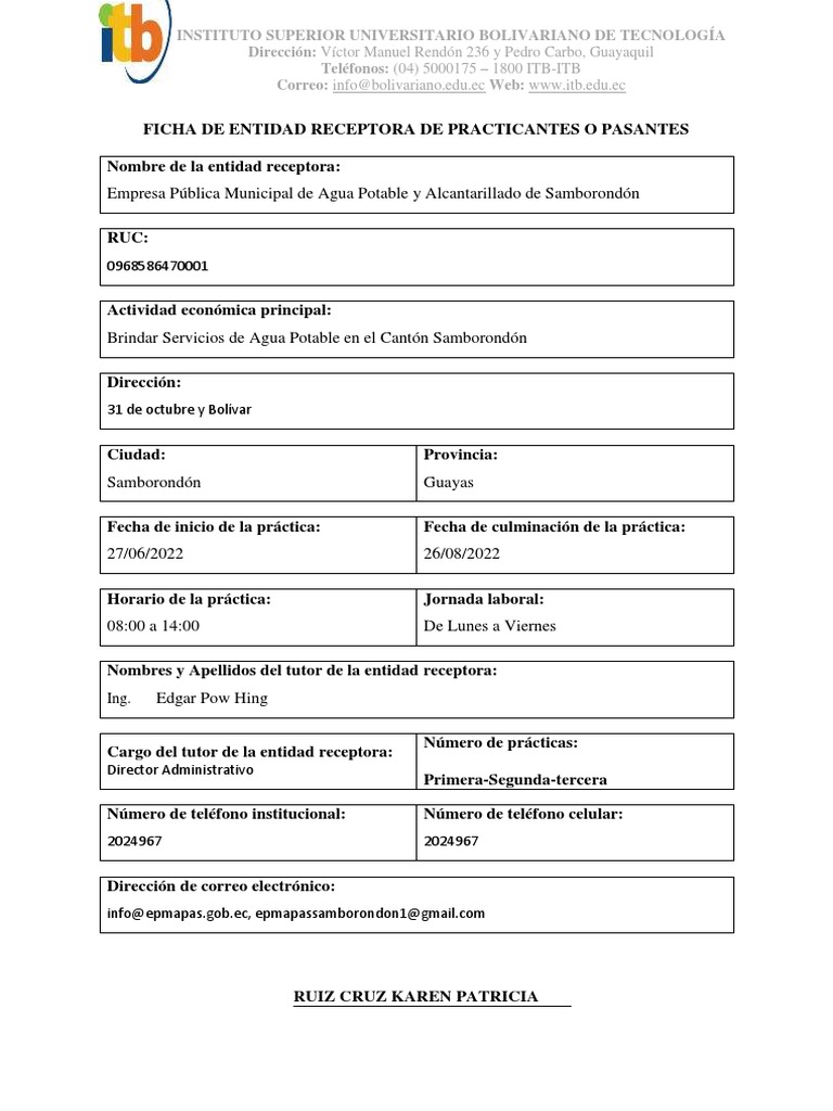 Ficha de Entidad Receptora | PDF