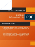 AULA 1 - DAS PESSOAS: PESSOA NATURAL, CAPACIDADE E EMANCIPAÇÃO