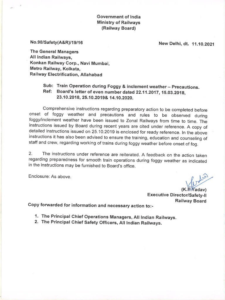 Train Operation During Foggy & Inclement Weather - Precautions. | PDF