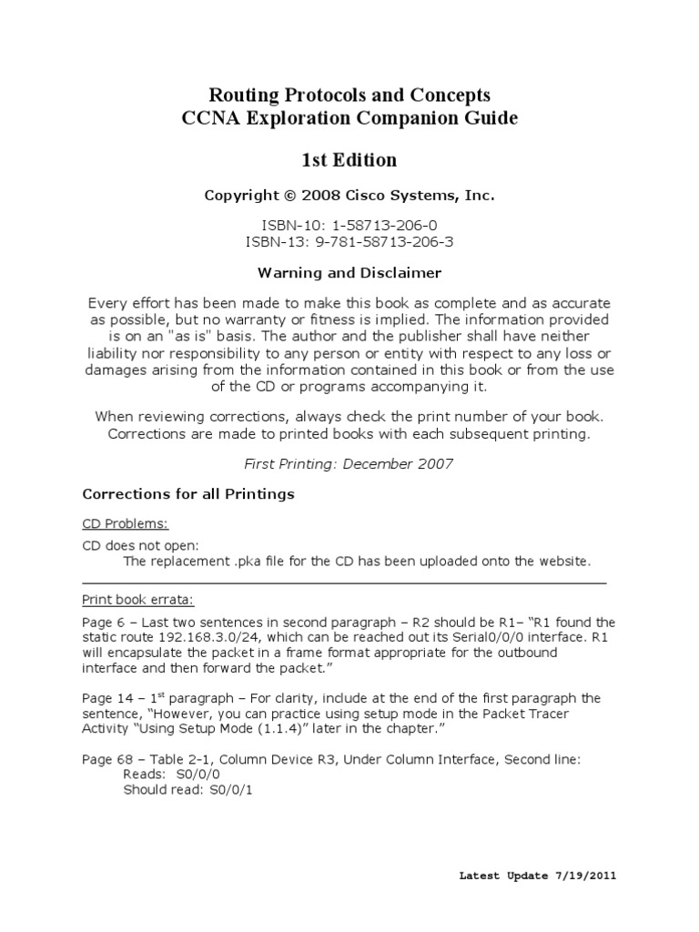 Routing Protocols and Concepts CCNA Exploration Companion Guide 1st ...