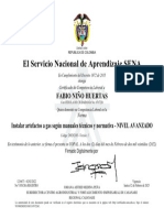 Certificado Instalador Artefactos Fabio Niño Huertas
