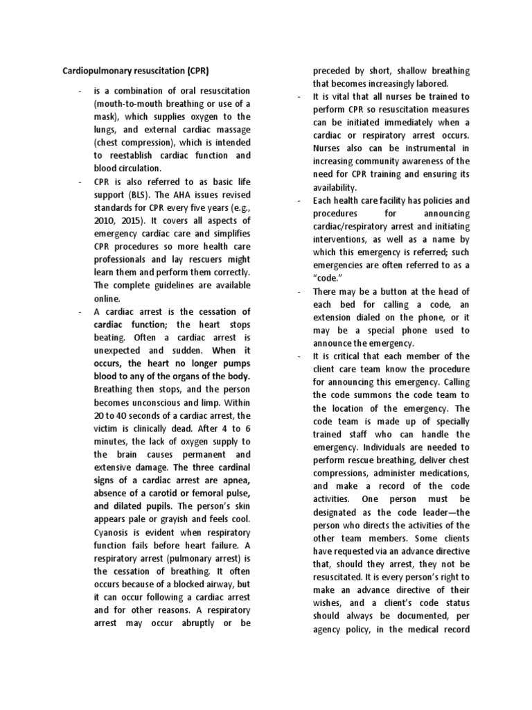 CPR Guidelines and Code Blue Procedures | PDF | Cardiopulmonary ...