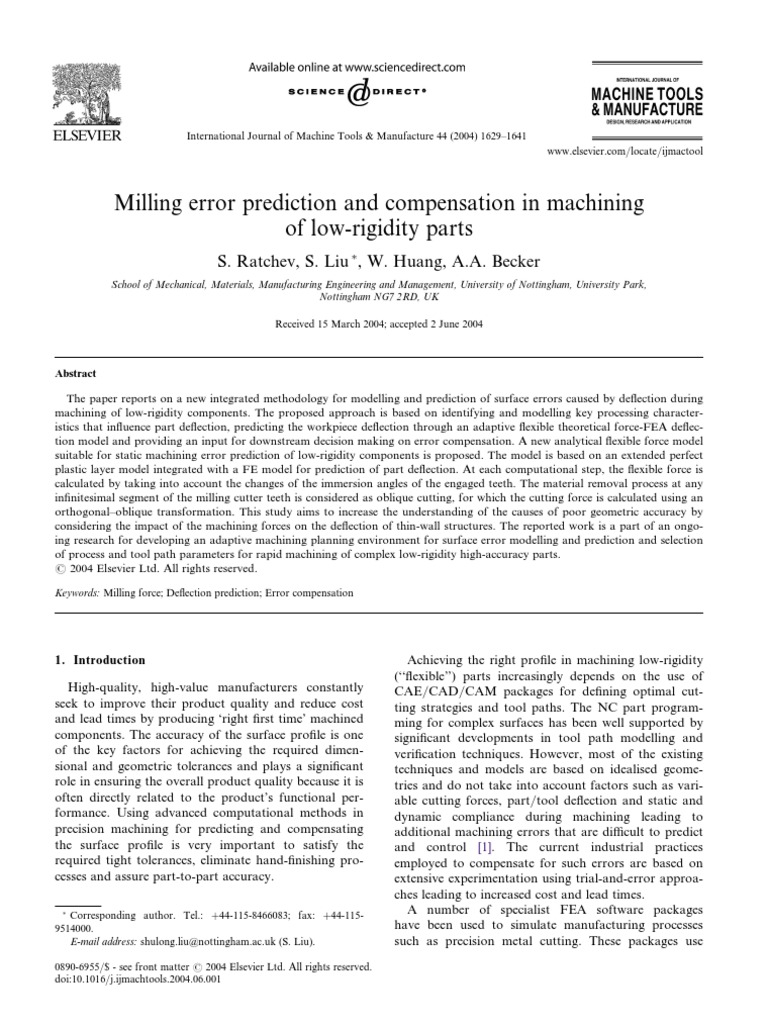 Ratchev - 2004 - Milling Error Prediction and Compensation in Machining ...