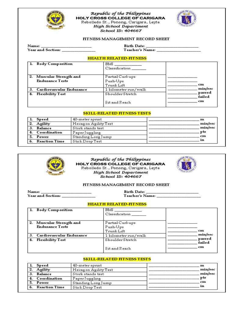 Fitness Management Record Sheet | PDF | Sports | Physical Exercise