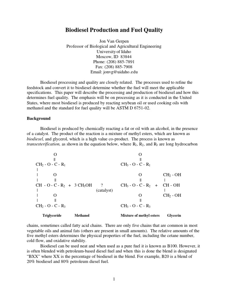 Biodiesel Production Process Overview | PDF | Biodiesel | Glycerol