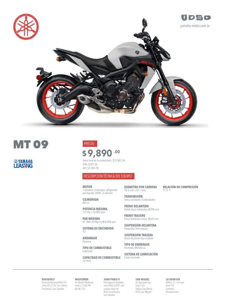 Ficha Técnica Yamaha MT 09 | PDF | Motocicleta | Tecnología de vehículos