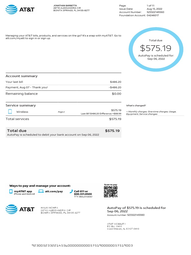 Total Due $575.19: Account Summary | PDF | Fee | Telecommunications