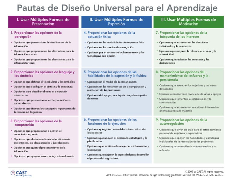 UDL Guidelines V1.0-Organizer Espanol | PDF | Psicología Aplicada ...