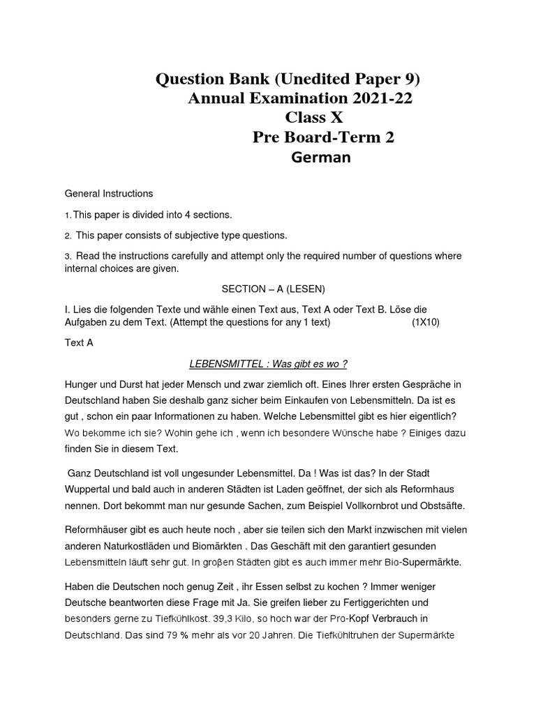 Unedited Paper 9-Question Bank-Cl 10-2021-22-Term 2 | PDF