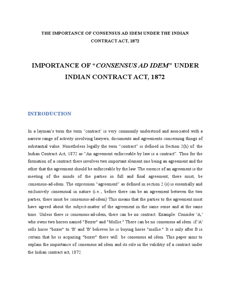 Importance of Consensus Ad Idem in Contracts | PDF | Consent | Informed ...