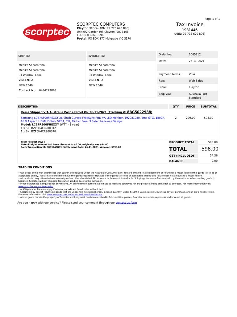 Scoptect Computer Screens | PDF | Goods | Invoice