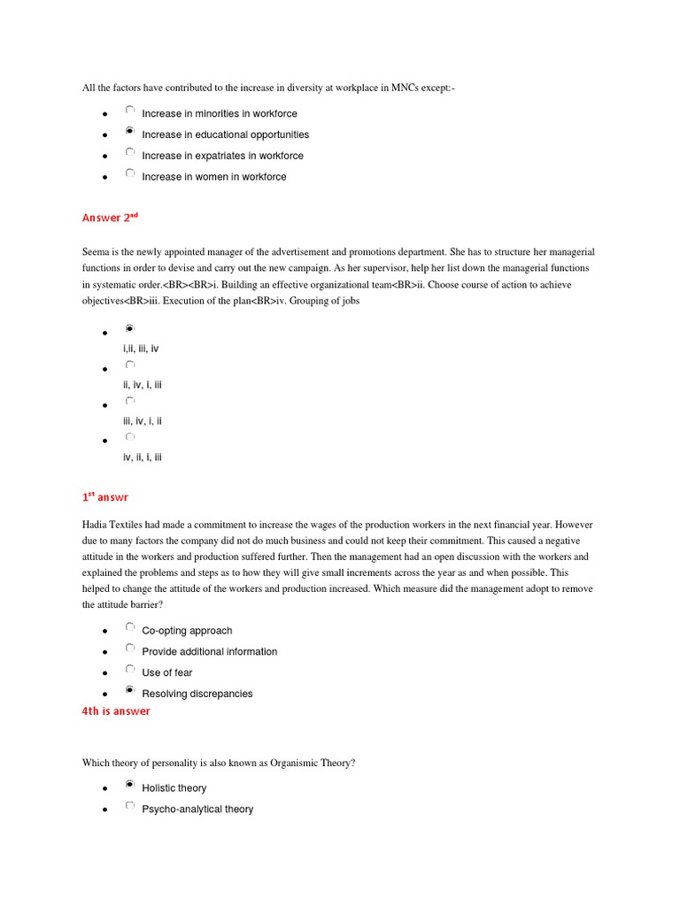 OB Welingkar Exam Questions | PDF | Job Satisfaction | Goal