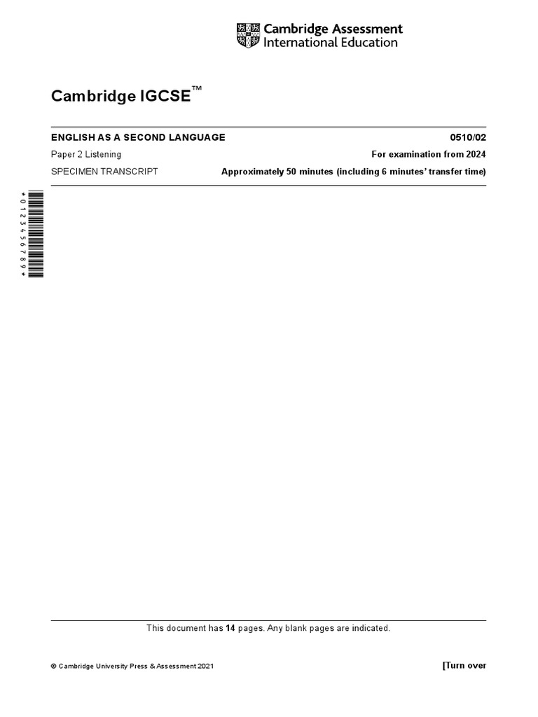 2024 Specimen Paper 2 Transcript | PDF | Crocodile