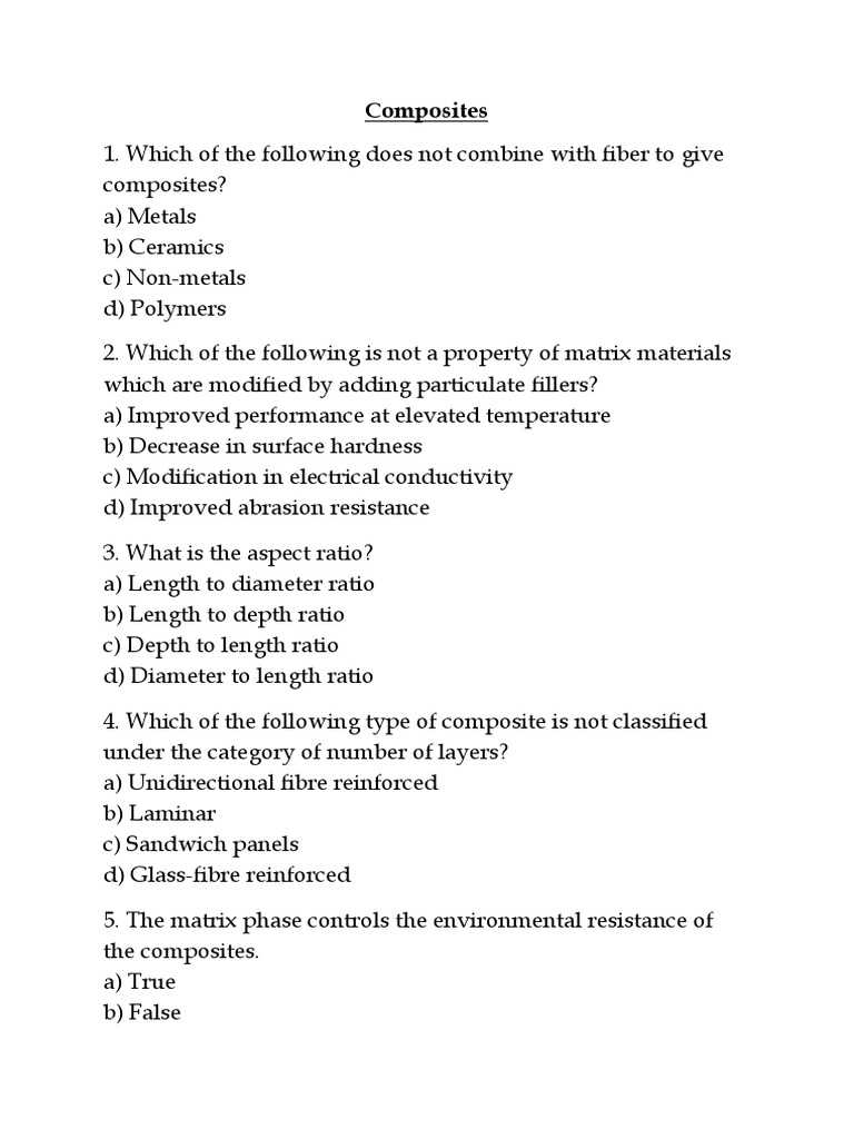 Composite and Blend MCQ PDF Composite Material Polymers