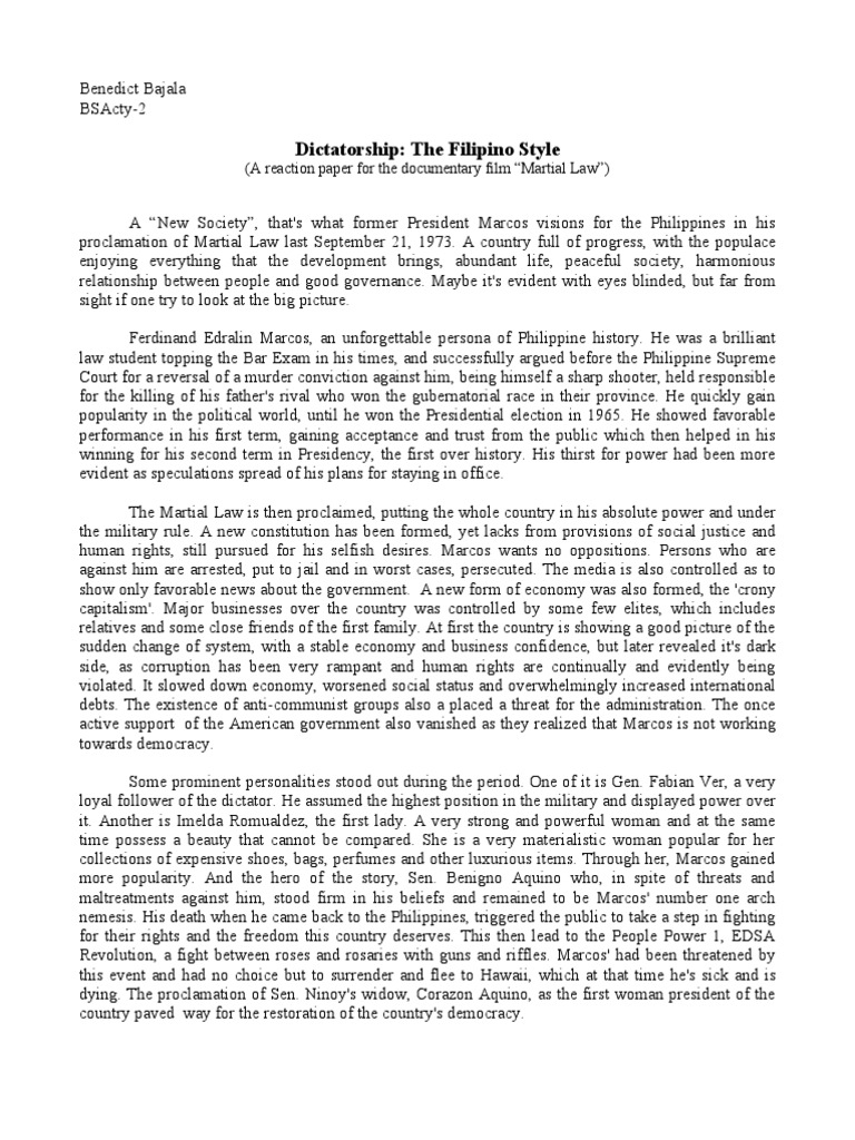 short essay about martial law