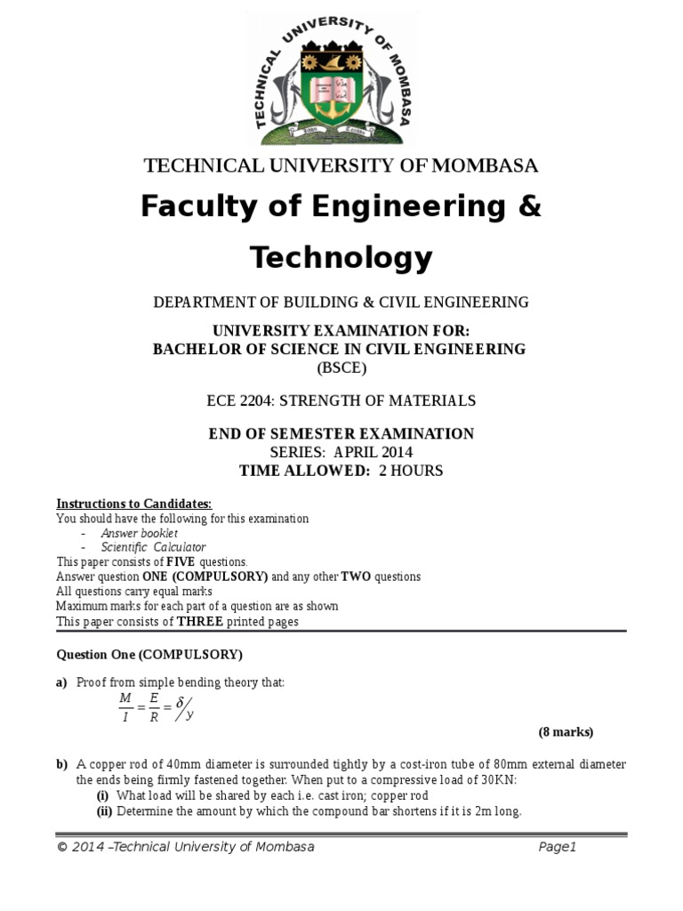 Strength of Materials I Ece 2204 | PDF | Bending | Stress (Mechanics)