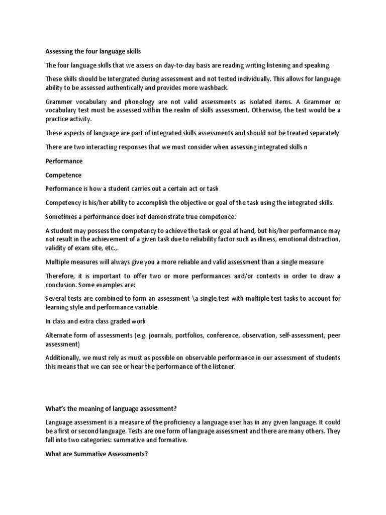 Assessing the Four Language Skills | PDF | Educational Assessment ...