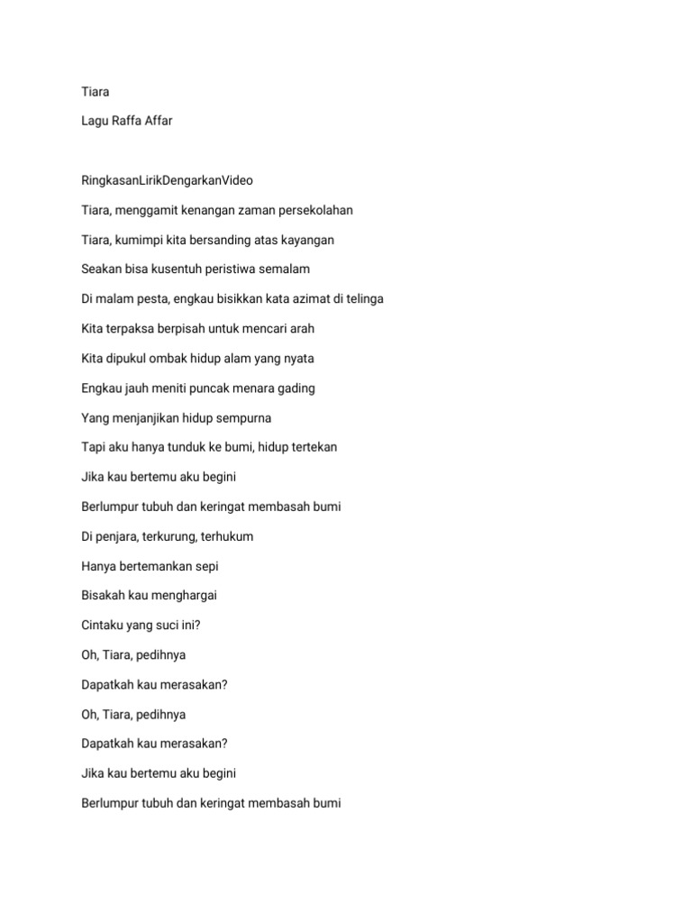 Lirik Lagu Tiara oleh Raffa Affar | PDF | Puisi
