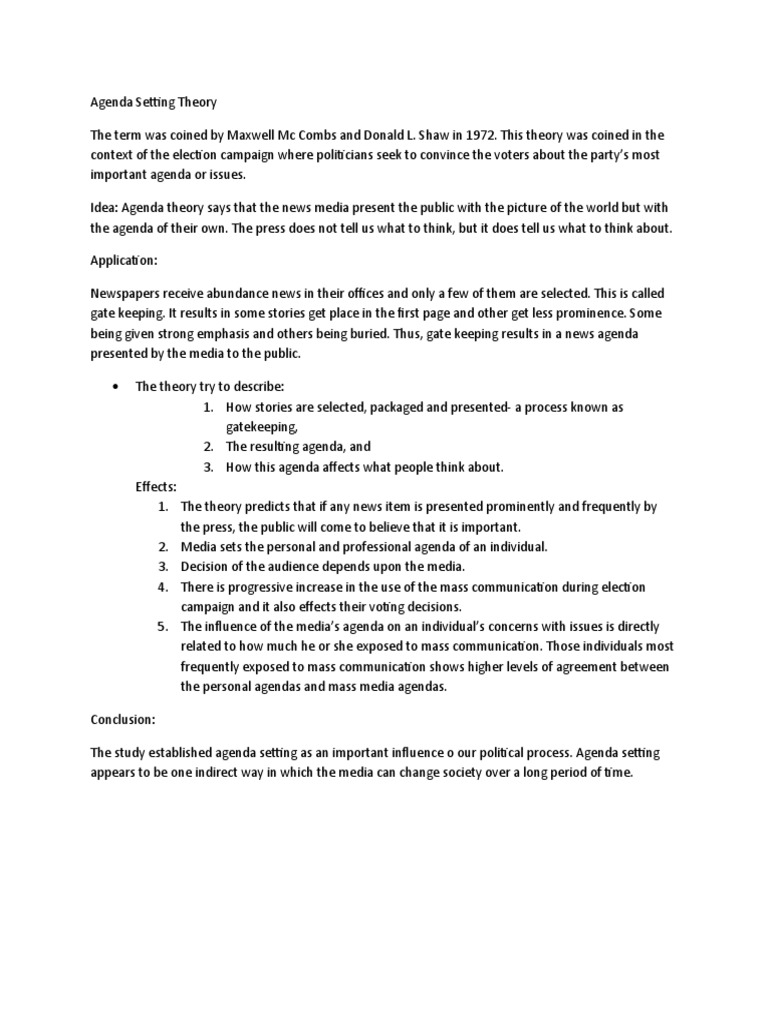 Agenda Setting Theory Pdf