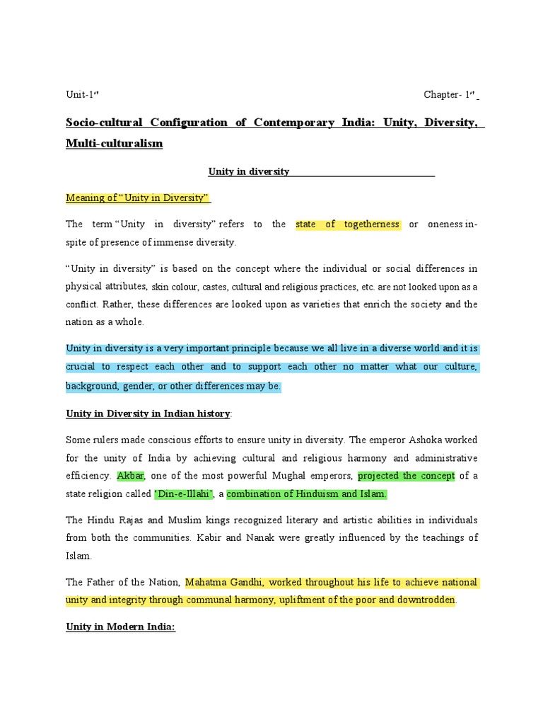 Contemporary India Unit 1 CH 1 | PDF | Multiculturalism