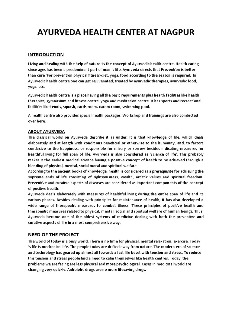 Ayurvedic Healing Center (Topic 3 Synopsis) PDF Ayurveda Naturopathy