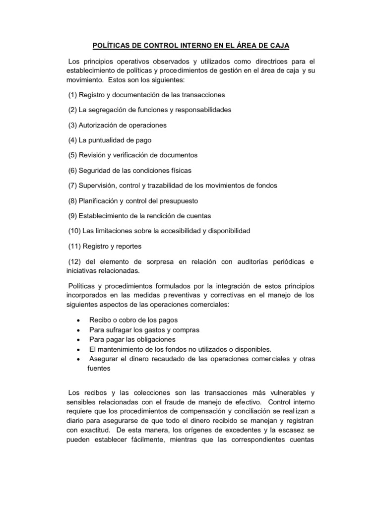Políticas de Control Interno de Caja | PDF | Efectivo | Presupuesto