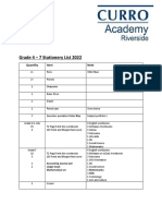 Grade 4 - 7 Stationery List 2022