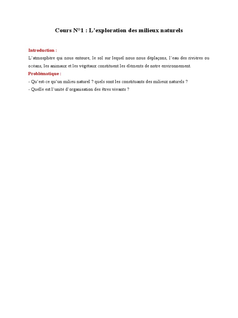 Cours 1. L'Exploration Des Milieux Naturels .Version Finale | PDF