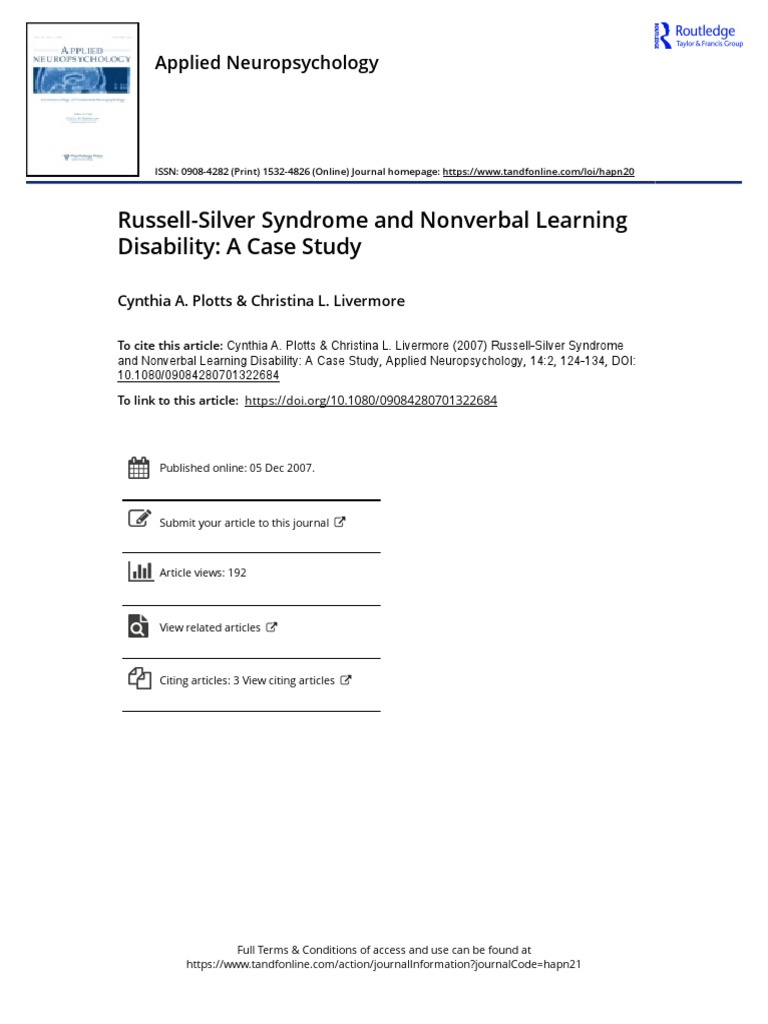 Russell Silver Syndrome and Nonverbal Learning Disability A Case Study ...