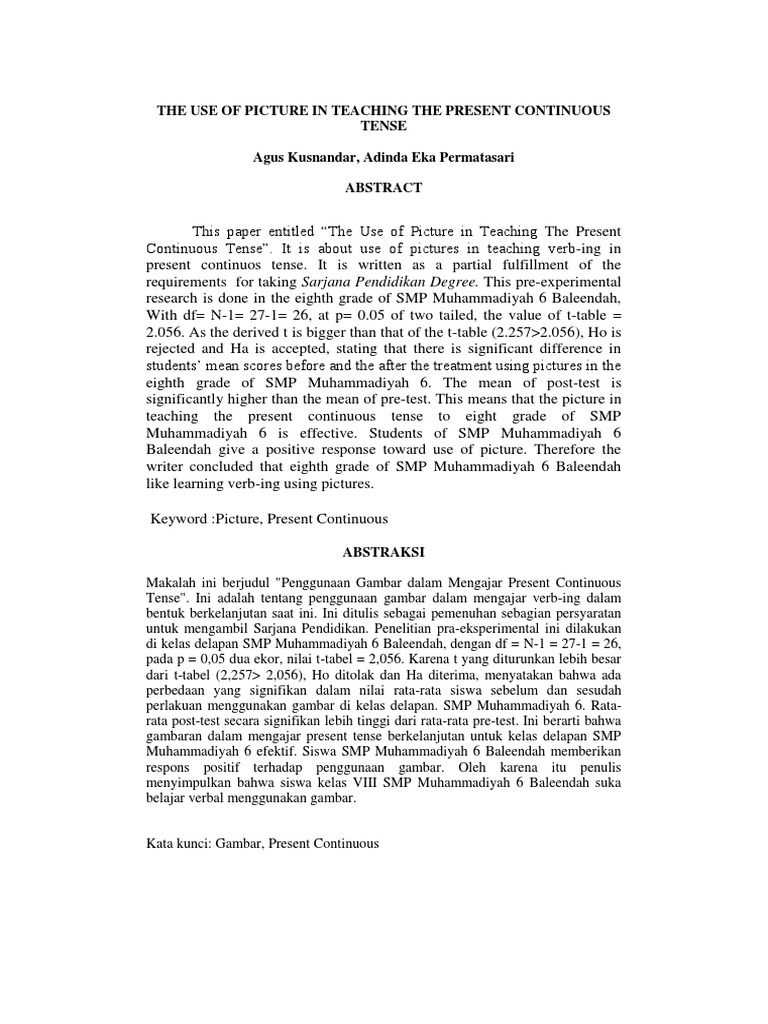 THE USE OF PICTURE IN TEACHING THE PRESENT CONTINUOUS TENSE Ak | PDF